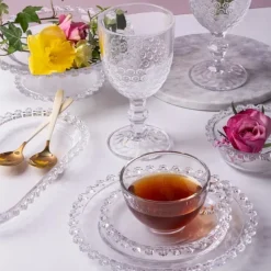 Filiżanki ze spodkiem do kawy i herbaty 200 ml szklana Altom Design Bloom zestaw 6 szt