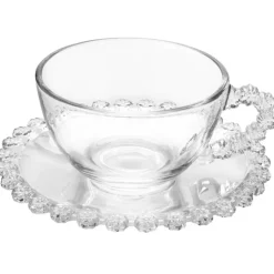 Filiżanki ze spodkiem do kawy i herbaty 200 ml szklana Altom Design Bloom zestaw 6 szt