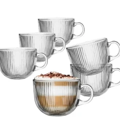 Filiżanki z uchem do kawy latte 510 ml kubki ryflowane zestaw 6 szt Altom Design Selena