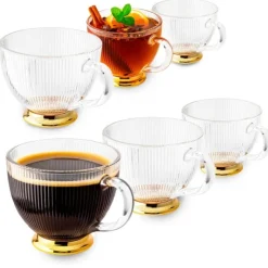 Filiżanki z uchem na złotej stopce do kawy i herbaty 430 ml zestaw 6 szt Altom Design Selena