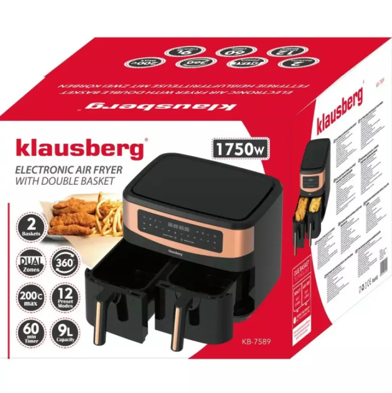 Frytkownica beztłuszczowa z podwójnym koszem 9L Klausberg KB 7589 1750W