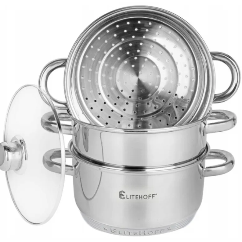 Garnek do gotowania na parze 4 częściowy parowar 22 cm stalowy Elitehoff E-4704