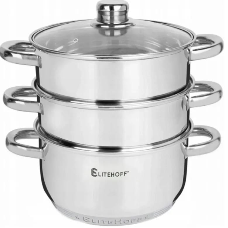 Garnek do gotowania na parze 4 częściowy parowar 22 cm stalowy Elitehoff E-4704