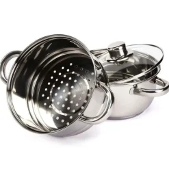 Garnek do gotowania na parze 2.5 l parowar 18 cm stalowy 3 elementy Florina Divapore