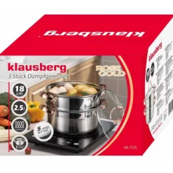 Garnek do gotowania na parze 2.5 l parowar 18 cm stalowy 3 elementy Klausberg KB 7725