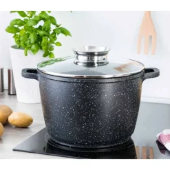 Garnek duży marmurowy z pokrywką głęboki czarny 10 L indukcja gaz Masterpan MP 2132