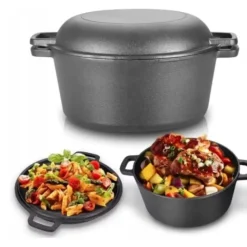 Garnek żeliwny 24 cm brytfanna 2w1 okrągła 3.5L na indukcję gaz Krisberg KR 7701
