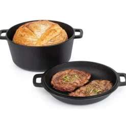 Garnek żeliwny 24 cm brytfanna 2w1 okrągła 3.5L na indukcję gaz Krisberg KR 7701