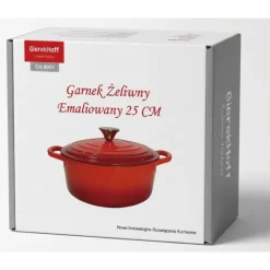 Garnek żeliwny emaliowany 4 L GierekHoff Żeliwna Tradycja kociołek czerwony 25 cm GH 6004