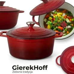 Garnek żeliwny emaliowany 3 L GierekHoff Żeliwna Tradycja kociołek czerwony 22 cm GH 6003