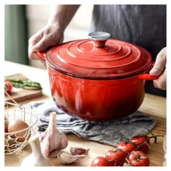 Garnek żeliwny emaliowany 3 L GierekHoff Żeliwna Tradycja kociołek czerwony 22 cm GH 6003