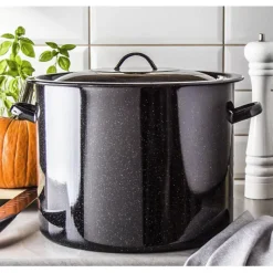 Garnek emaliowany czarny 31 L prosty duży kociołek z pokrywką 36 cm TR 5852 indukcja gaz