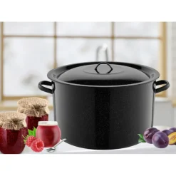 Garnek emaliowany czarny 31 L prosty duży kociołek z pokrywką 36 cm TR 5852 indukcja gaz