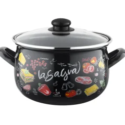 Garnek emaliowany czarny z pokrywką 16 cm Emaila Pleszew Pyza Lasagna