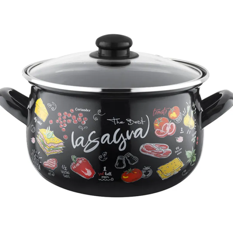 Garnek emaliowany czarny z pokrywką 16 cm Emaila Pleszew Pyza Lasagna