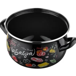 Garnek emaliowany czarny z pokrywką 16 cm Emaila Pleszew Pyza Lasagna