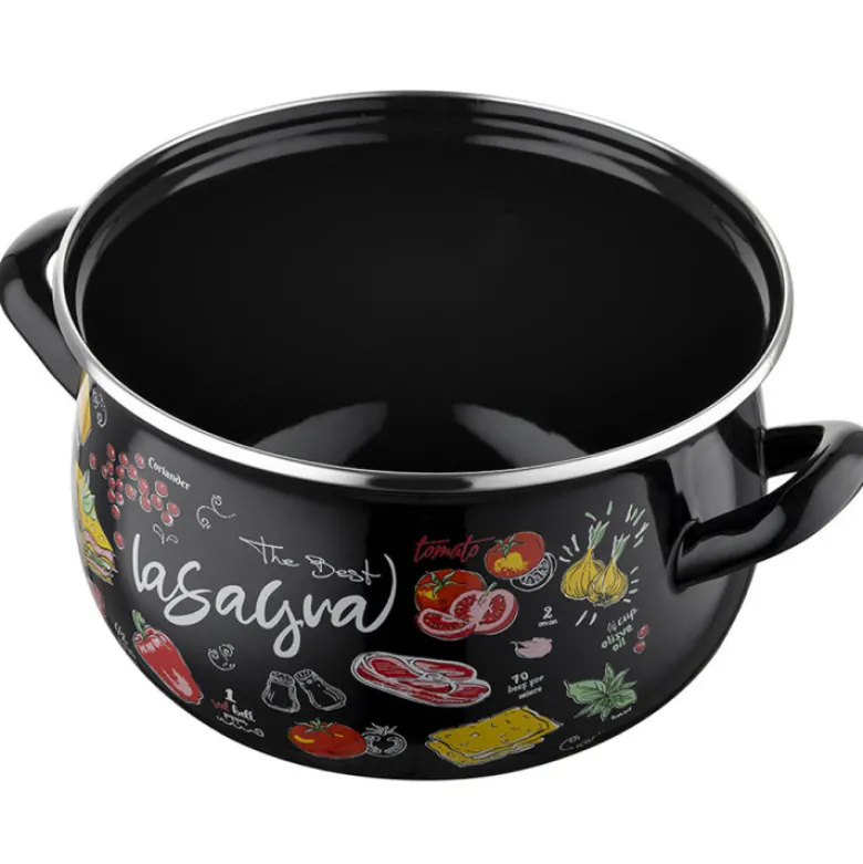 Garnek emaliowany czarny z pokrywką 16 cm Emaila Pleszew Pyza Lasagna