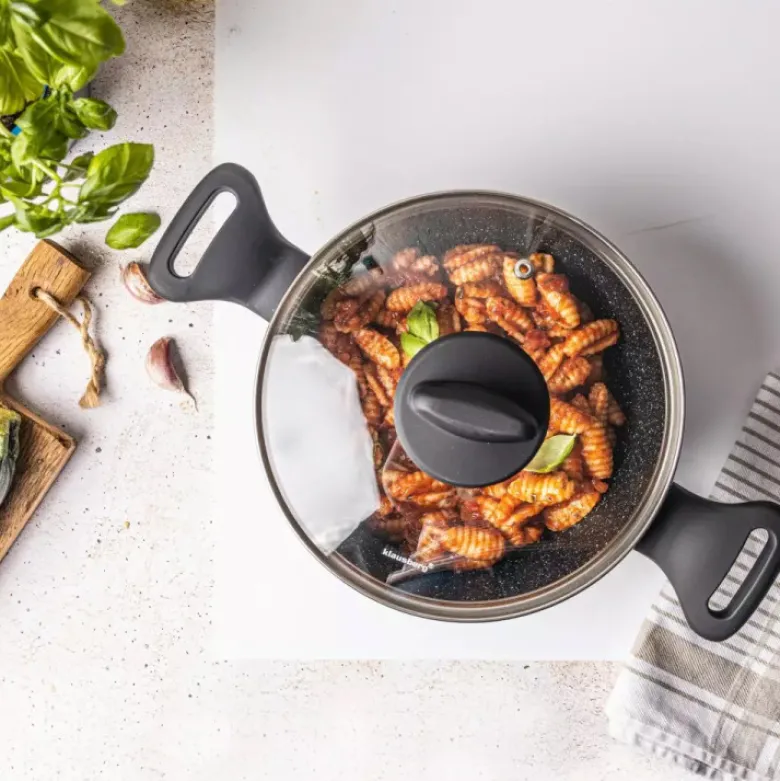 Garnek marmurkowy mały 2.3 l z pokrywką 20 cm Klausberg KB 7670 czarny marmurek indukcja gaz