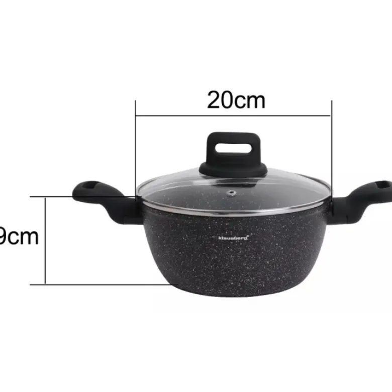 Garnek marmurkowy mały 2.3 l z pokrywką 20 cm Klausberg KB 7670 czarny marmurek indukcja gaz