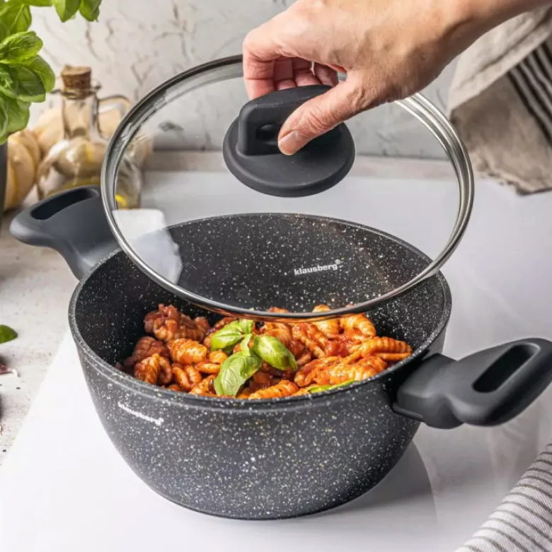Garnek marmurkowy mały 2.3 l z pokrywką 20 cm Klausberg KB 7670 czarny marmurek indukcja gaz