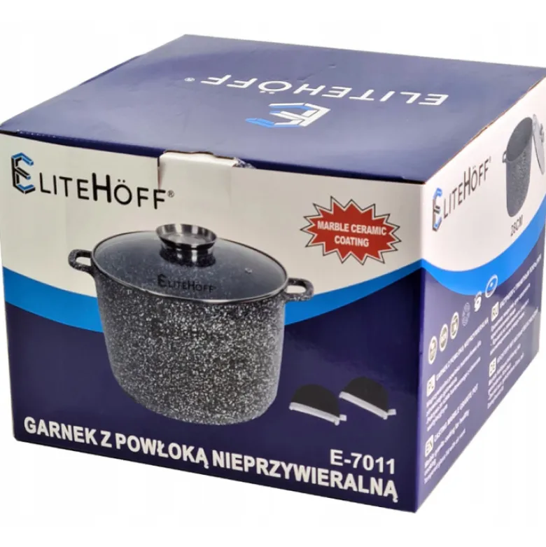 Garnek marmurowy z pokrywką Elitehoff E 7011 duży szary 10.2 L indukcja gaz