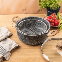 Garnek tradycyjny do smażenia frytek 24 cm z koszykiem stalowym i pokrywką 4L KingHoff