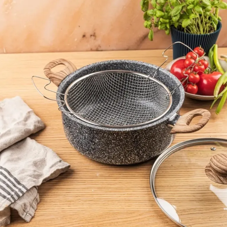 Garnek tradycyjny do smażenia frytek 24 cm z koszykiem stalowym i pokrywką 4L KingHoff