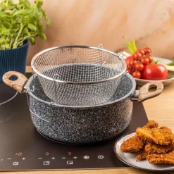 Garnek tradycyjny do smażenia frytek 24 cm z koszykiem stalowym i pokrywką 4L KingHoff