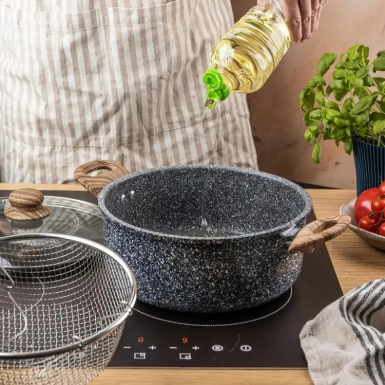 Garnek tradycyjny do smażenia frytek 24 cm z koszykiem stalowym i pokrywką 4L KingHoff