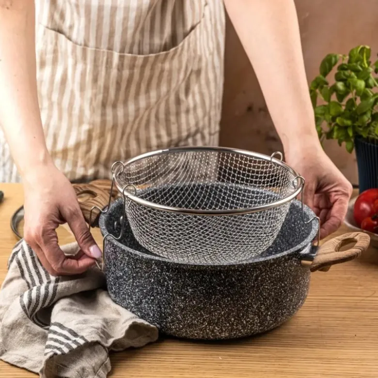 Garnek tradycyjny do smażenia frytek 24 cm z koszykiem stalowym i pokrywką 4L KingHoff