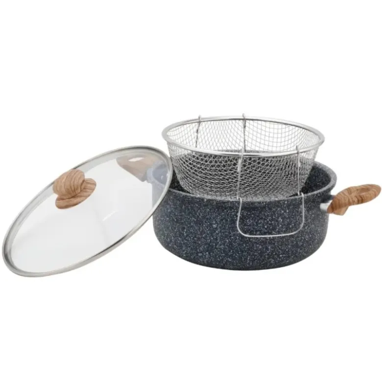 Garnek tradycyjny do smażenia frytek 24 cm z koszykiem stalowym i pokrywką 4L KingHoff