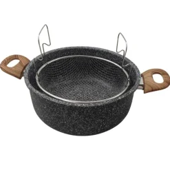 Garnek tradycyjny do smażenia frytek 24 cm z koszykiem stalowym i pokrywką 4L KingHoff
