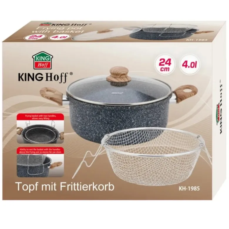 Garnek tradycyjny do smażenia frytek 24 cm z koszykiem stalowym i pokrywką 4L KingHoff