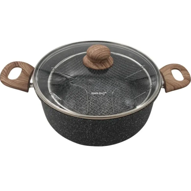 Garnek tradycyjny do smażenia frytek 24 cm z koszykiem stalowym i pokrywką 4L KingHoff