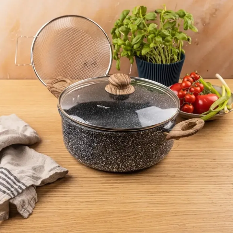 Garnek tradycyjny do smażenia frytek 24 cm z koszykiem stalowym i pokrywką 4L KingHoff