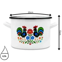 Garnek tradycyjny emaliowany 20 cm z uchwytami stalowy biały Folk 4,5 l Tragar