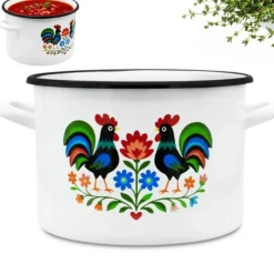 Garnek tradycyjny emaliowany 20 cm z uchwytami stalowy biały Folk 4,5 l Tragar