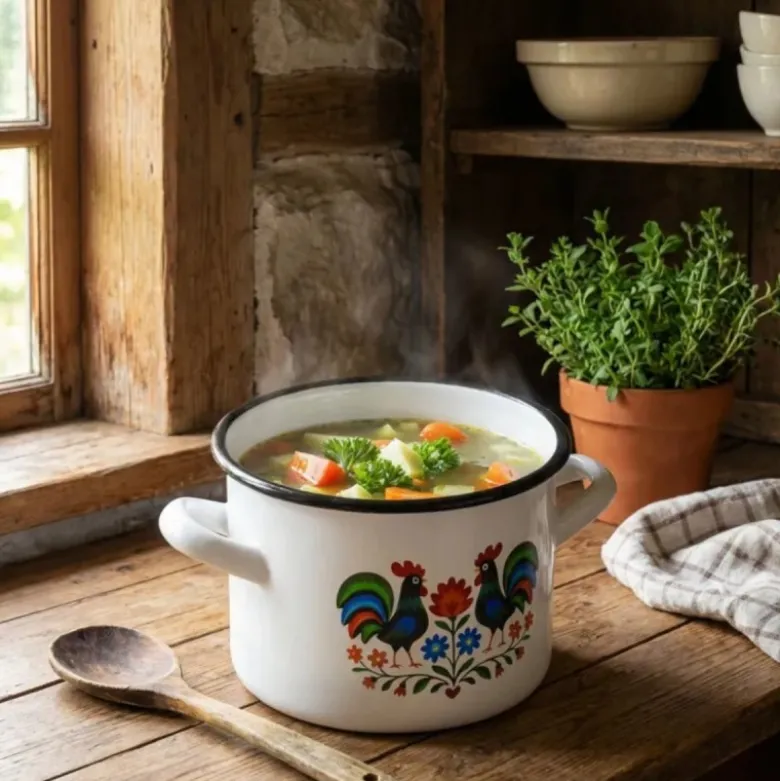 Garnek tradycyjny emaliowany 20 cm z uchwytami stalowy biały Folk 4,5 l Tragar