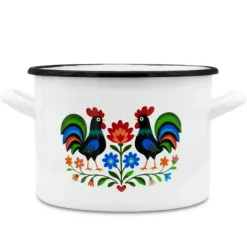 Garnek tradycyjny emaliowany 20 cm z uchwytami stalowy biały Folk 4,5 l Tragar