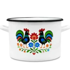 Garnek tradycyjny emaliowany 22 cm z uchwytami stalowy biały Folk 6L Tragar