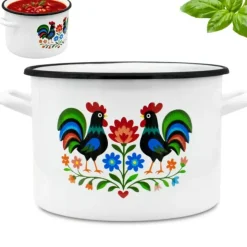 Garnek tradycyjny emaliowany 22 cm z uchwytami stalowy biały Folk 6L Tragar