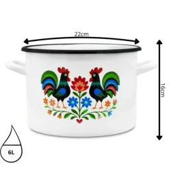 Garnek tradycyjny emaliowany 22 cm z uchwytami stalowy biały Folk 6L Tragar