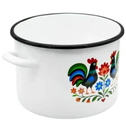Garnek tradycyjny emaliowany 22 cm z uchwytami stalowy biały Folk 6L Tragar
