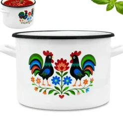 Garnek tradycyjny emaliowany 24 cm z uchwytami stalowy biały Folk 7.8L Tragar