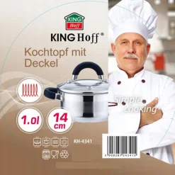 Garnek z pokrywką KingHoff KH 4342 1.5 L stalowy INDUKCJA