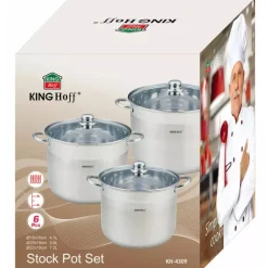 Garnki duże zestaw 3 wysokich garnków stalowych 26/28/30 cm KINGHoff KH 4312 Gaz Indukcja 11.1/13.5/16.2 litra