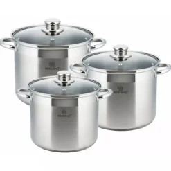 Garnki duże zestaw 3 wysokich garnków stalowych 26/28/30 cm KINGHoff KH 4312 Gaz Indukcja 11.1/13.5/16.2 litra