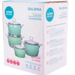 Garnki emaliowane z pokrywkami Altom Balbina zestaw 4 garnków emaliowanych zielone