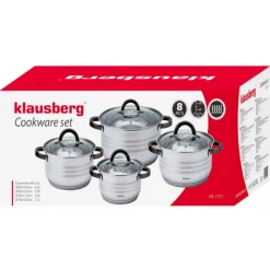 Garnki stalowe 2.1/2.9/3.9/6.6L zestaw 8 elementowy Klausberg KB 7701 uchwyty czarne indukcja gaz
