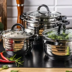Garnki stalowe 2.1/2.9/3.9/6.6L zestaw 8 elementowy Klausberg KB 7701 uchwyty czarne indukcja gaz